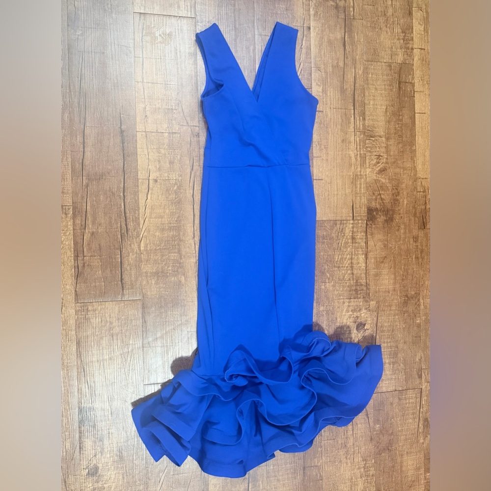 BEBE Royal Blue Ruffle Hem Midi Dress | Size Small - Picture 6 of 6
